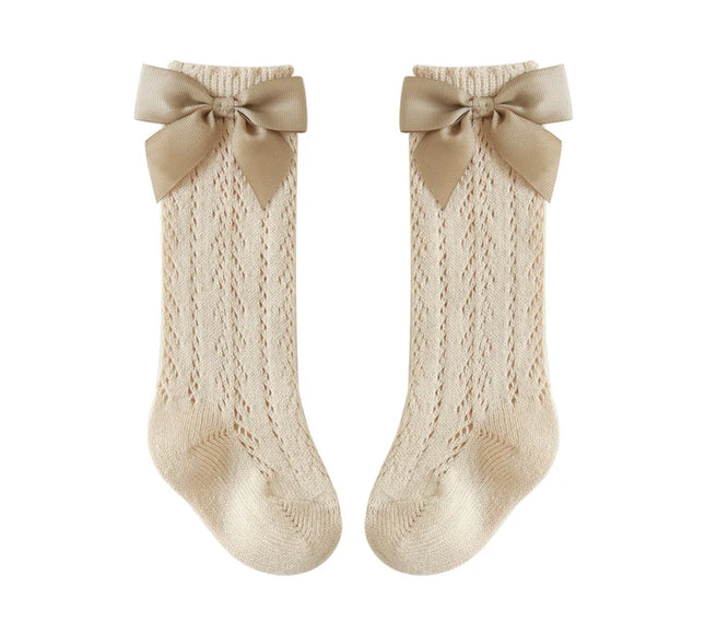 Sosete lungi pentru fetite, Lara - Beige, diverse marimi, bumbac + elastan