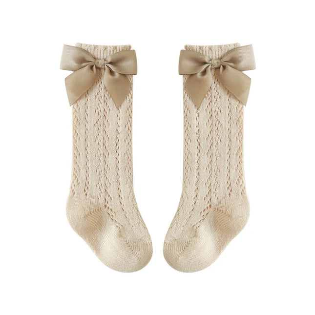 Sosete lungi pentru fetite, Lara - Beige, diverse marimi, bumbac + elastan