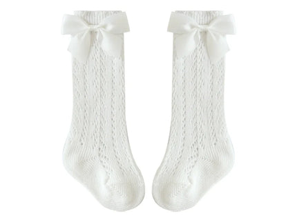 Sosete lungi pentru fetite, Lara - White, diverse marimi, bumbac + elastan