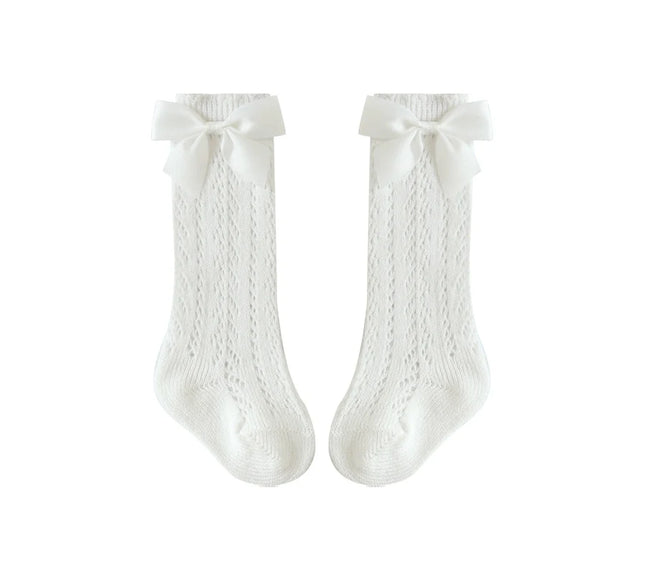 Sosete lungi pentru fetite, Lara - White, diverse marimi, bumbac + elastan