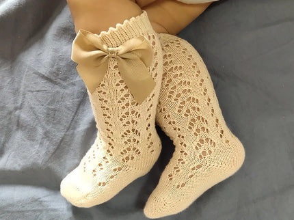 Sosete lungi pentru fetite, Renata - Beige, diverse marimi, bumbac + elastan