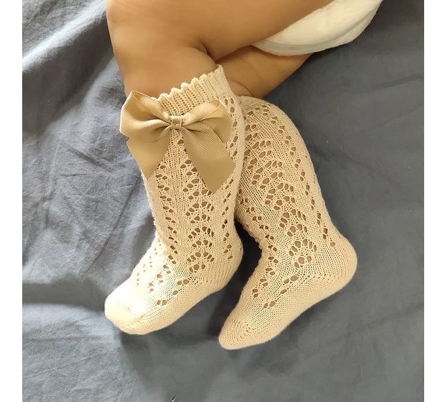Sosete lungi pentru fetite, Renata - Beige, diverse marimi, bumbac + elastan