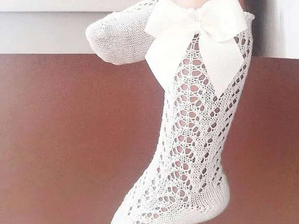 Sosete lungi pentru fetite, Renata - White, diverse marimi, bumbac + elastan