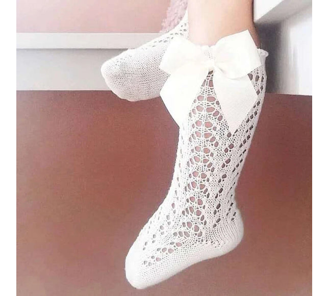 Sosete lungi pentru fetite, Renata - White, diverse marimi, bumbac + elastan
