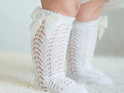 Sosete lungi pentru fetite, Renata - White, diverse marimi, bumbac + elastan
