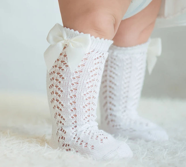 Sosete lungi pentru fetite, Renata - White, diverse marimi, bumbac + elastan