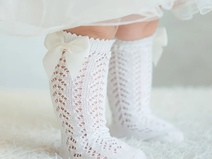 Sosete lungi pentru fetite, Renata - White, diverse marimi, bumbac + elastan