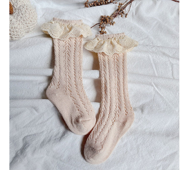 Sosete lungi pentru fetite, Selena - Beige, diverse marimi, bumbac + elastan