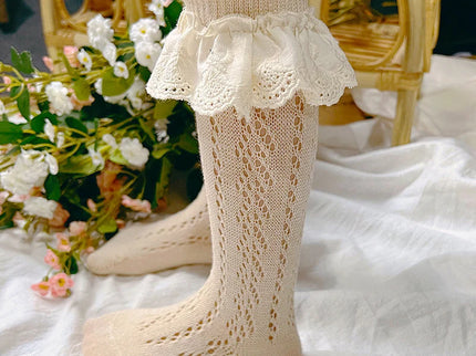 Sosete lungi pentru fetite, Selena - Beige, diverse marimi, bumbac + elastan