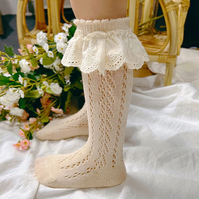 Sosete lungi pentru fetite, Selena - Beige, diverse marimi, bumbac + elastan