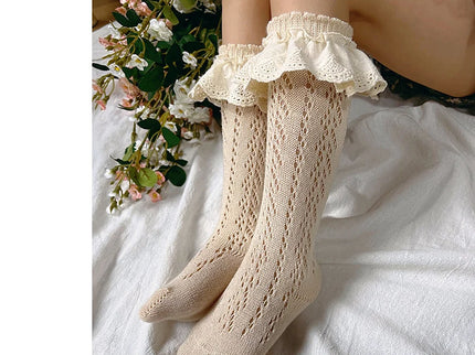 Sosete lungi pentru fetite, Selena - Beige, diverse marimi, bumbac + elastan