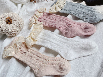 Sosete lungi pentru fetite, Selena - White, diverse marimi, bumbac + elastan