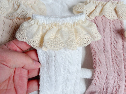 Sosete lungi pentru fetite, Selena - White, diverse marimi, bumbac + elastan
