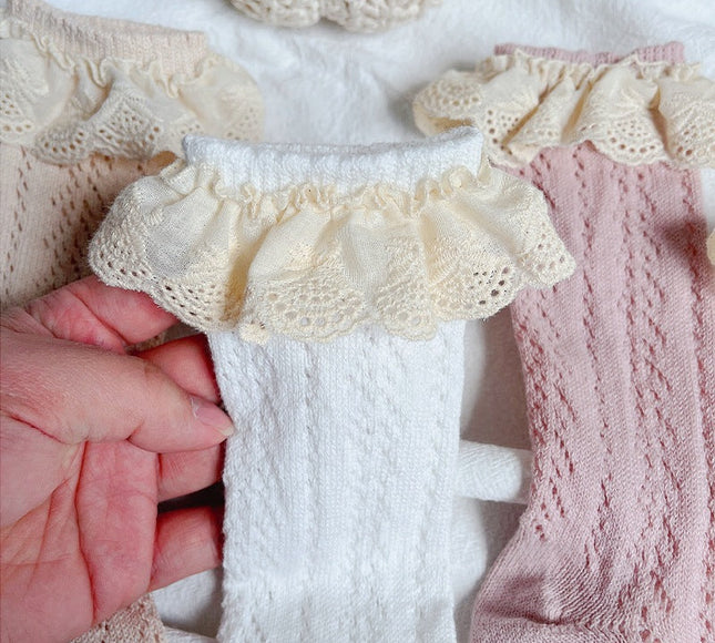 Sosete lungi pentru fetite, Selena - White, diverse marimi, bumbac + elastan