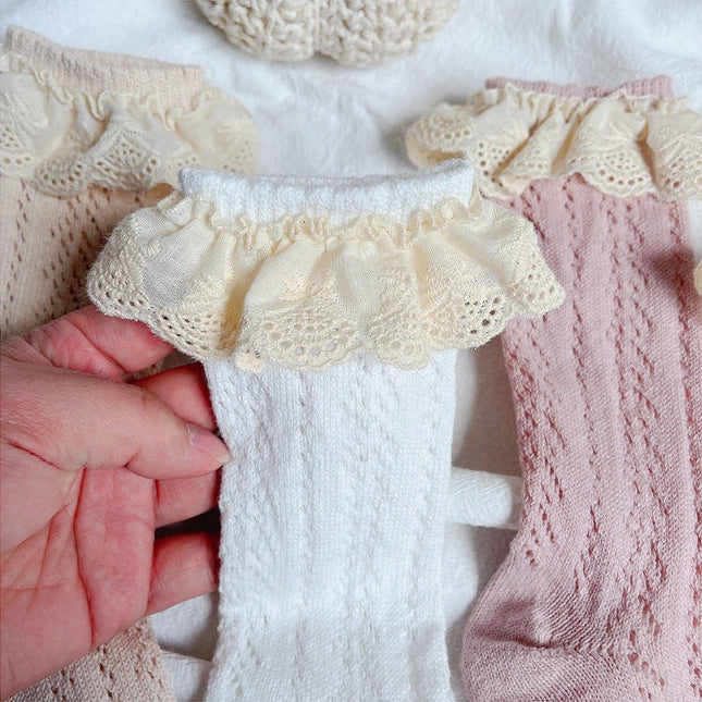 Sosete lungi pentru fetite, Selena - White, diverse marimi, bumbac + elastan