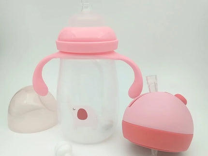 Sticla bebelusi 2 in 1, 300 ml, diverse culori, silicon + pp, 6 luni +