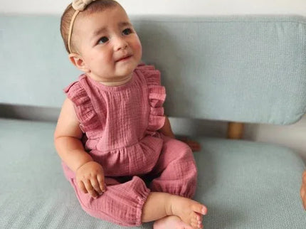 Salopeta Roz Din Muselina - Bebeboo - Totul pentru copii. Jucării, Hăinuțe, Perne, Mobilier, Textile