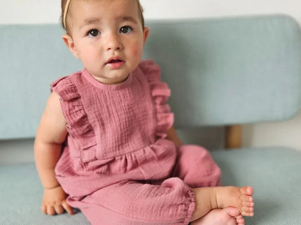 Salopeta Roz Din Muselina - Bebeboo - Totul pentru copii. Jucării, Hăinuțe, Perne, Mobilier, Textile