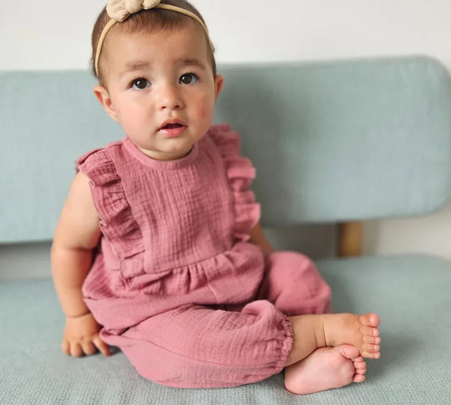 Salopeta Roz Din Muselina - Bebeboo - Totul pentru copii. Jucării, Hăinuțe, Perne, Mobilier, Textile