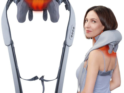 Aparat Masaj Cervical Hands-Free Suporto pentru Relaxare Musculara, Rola de Masat Shiatsu 5D care Imita Masajul Uman, Functie Incalzire, Reduce Stresul si Oboseala, Amelioreaza Durerile pentru Gat, Umeri si Spate, Intensitate Reglabila, Gri