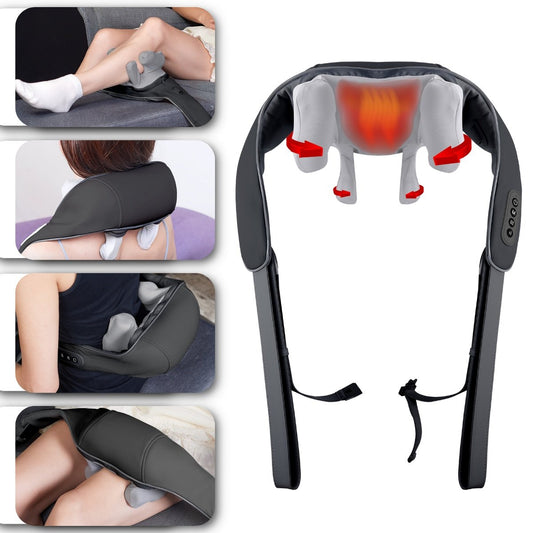 Aparat Masaj Cervical Hands-Free Suporto pentru Relaxare Musculara, Rola de Masat Shiatsu 5D care Imita Masajul Uman, Functie Incalzire, Reduce Stresul si Oboseala, Amelioreaza Durerile pentru Gat, Umeri si Spate, Intensitate Reglabila, Negru