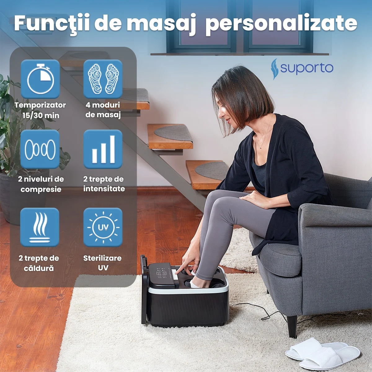 Aparat Masaj Gravide, Masaj Picioare si Talpi pentru Relaxare, Functii de Reflexoterapie, Role Masat si Incalzit Talpa, Perne Compresie, Sterilizare UV, Circulatie Imbunatatita, 4 Programe, Negru