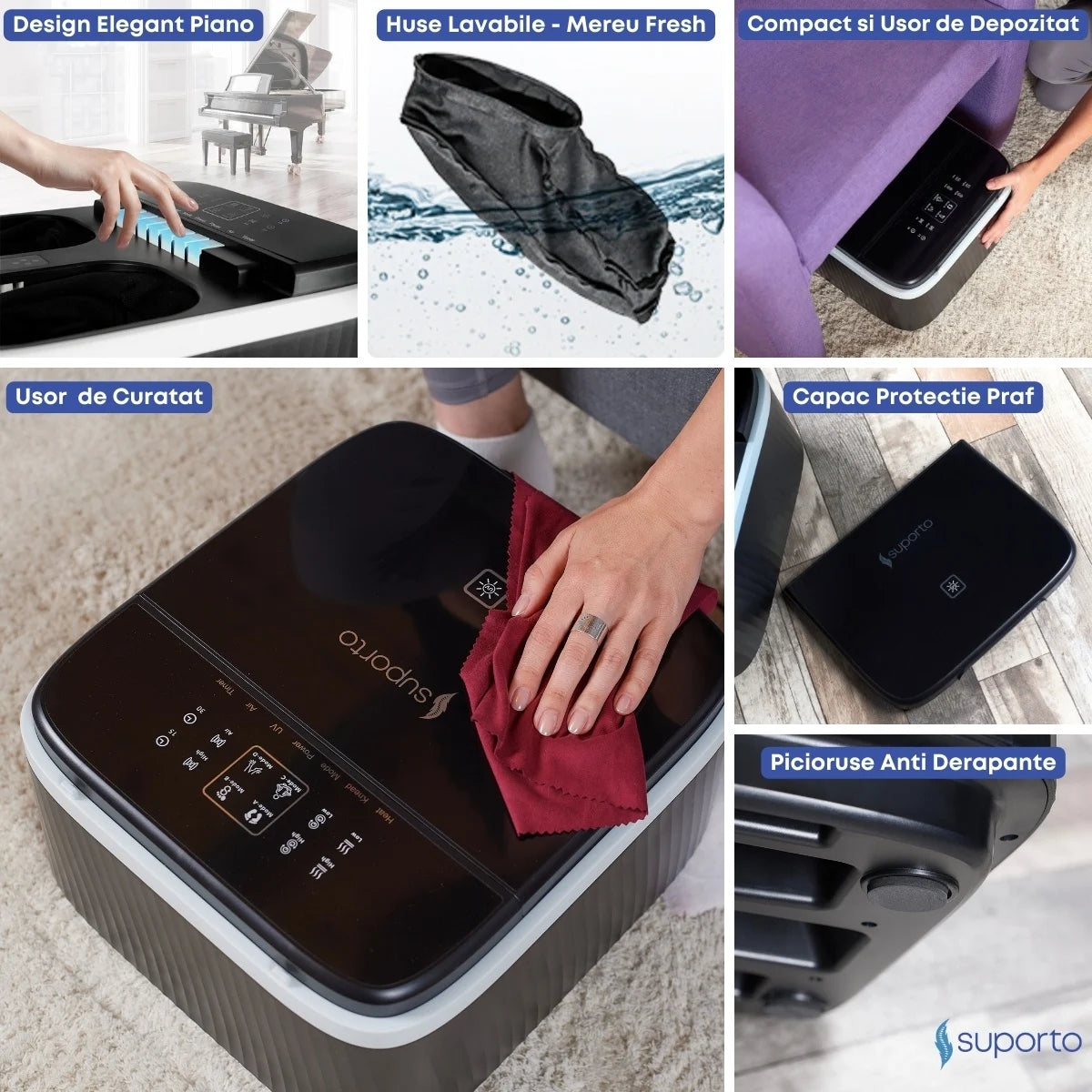 Aparat Masaj Gravide, Masaj Picioare si Talpi pentru Relaxare, Functii de Reflexoterapie, Role Masat si Incalzit Talpa, Perne Compresie, Sterilizare UV, Circulatie Imbunatatita, 4 Programe, Negru