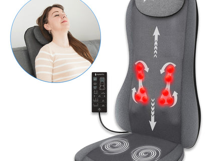 Aparat Masaj Spate Suporto DETENSO 3D Max de tip Husa scaun de masaj cu Shiatsu si Vibromasaj, Perna Masaj cu Incalzire terapeutica, Reduce tensiunea si Relaxează Spatele, Functie Masaj 2D/3D, Cervical, Tintit, Rulare, Gri