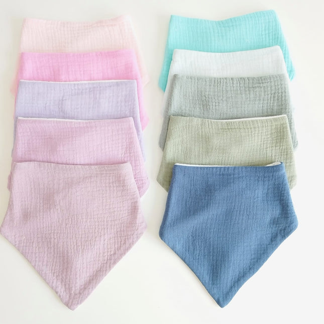 Baveta tip bandana pentru bebelusi, diverse culori, 0 luni+, muselina + bumbac terry