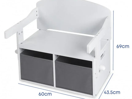 Birou Pentru Copii cu Scaun Convertibil Bancuta 3 in 1 Cu Masuta Si Spatii De Depozitare Jucarii din Lemn MDF, Culoare Alb cu Gri, Varsta 3-6 Ani - Bebeboo - Totul pentru copii. Jucării, Hăinuțe, Perne, Mobilier, Textile