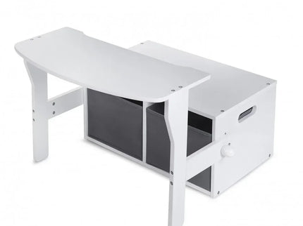 Birou Pentru Copii cu Scaun Convertibil Bancuta 3 in 1 Cu Masuta Si Spatii De Depozitare Jucarii din Lemn MDF, Culoare Alb cu Gri, Varsta 3-6 Ani - Bebeboo - Totul pentru copii. Jucării, Hăinuțe, Perne, Mobilier, Textile