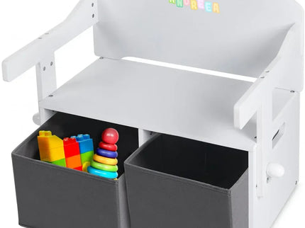 Birou Pentru Copii cu Scaun Convertibil Bancuta 3 in 1 Cu Masuta Si Spatii De Depozitare Jucarii din Lemn MDF, Culoare Alb cu Gri, Varsta 3-6 Ani - Bebeboo - Totul pentru copii. Jucării, Hăinuțe, Perne, Mobilier, Textile