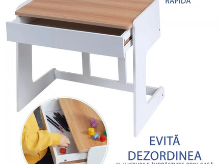 Birou pentru copii Reglabil, din MDF, cu Scaunel reglabil, Spatiu de depozitare, Utilizari multiple, Alb - Bebeboo - Totul pentru copii. Jucării, Hăinuțe, Perne, Mobilier, Textile