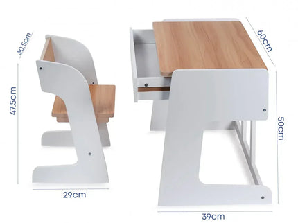 Birou pentru copii Reglabil, din MDF, cu Scaunel reglabil, Spatiu de depozitare, Utilizari multiple, Alb - Bebeboo - Totul pentru copii. Jucării, Hăinuțe, Perne, Mobilier, Textile