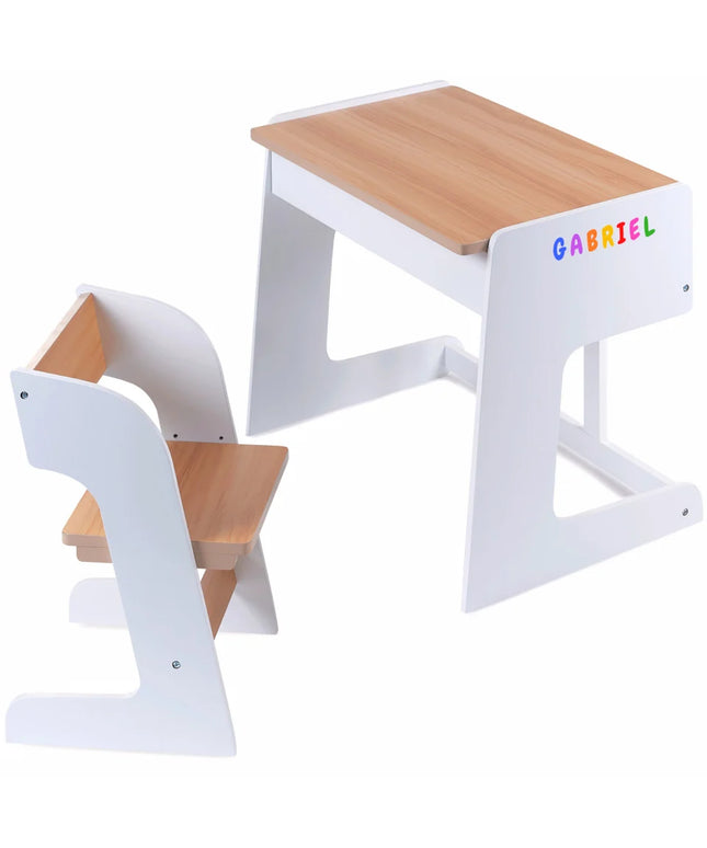 Birou pentru copii Reglabil, din MDF, cu Scaunel reglabil, Spatiu de depozitare, Utilizari multiple, Alb