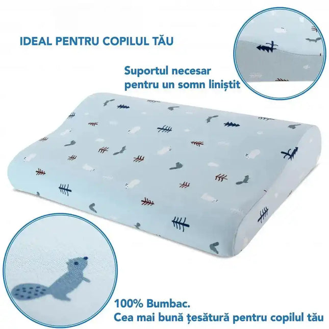 Perna pentru copii Toddler 24+ luni Albastra, Hipoalergenica, din spuma cu memorie - Bebeboo - Totul pentru copii. Jucării, Hăinuțe, Perne, Mobilier, Textile