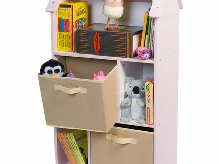 Biblioteca copii, Organizator cu raft pentru carti, Cutii depozitare jucarii, rechizite si papusi, Mobilier din Lemn MDF, Dulap tip casuta cu 3 etajere, 91,5 x 54 x 27cm, Roz - Bebeboo - Totul pentru copii. Jucării, Hăinuțe, Perne, Mobilier, Textile