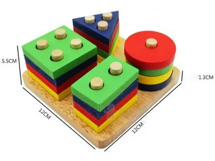 Sortator Geometric din Lemn – 4 Coloane Montessori - Bebeboo - Totul pentru copii. Jucării, Hăinuțe, Perne, Mobilier, Textile