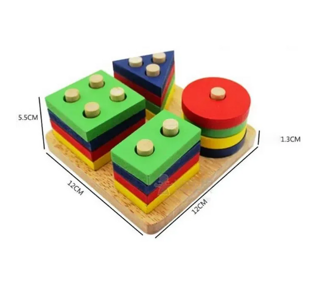 Sortator Geometric din Lemn – 4 Coloane Montessori - Bebeboo - Totul pentru copii. Jucării, Hăinuțe, Perne, Mobilier, Textile