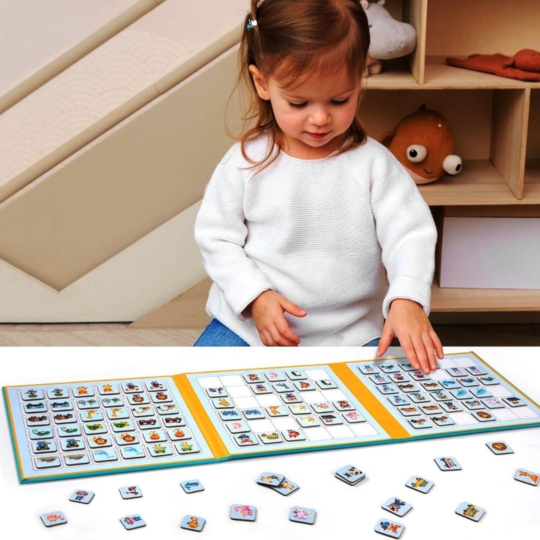 Carte magnetică 3 în 1, joc de memorie și asociere, 108 piese