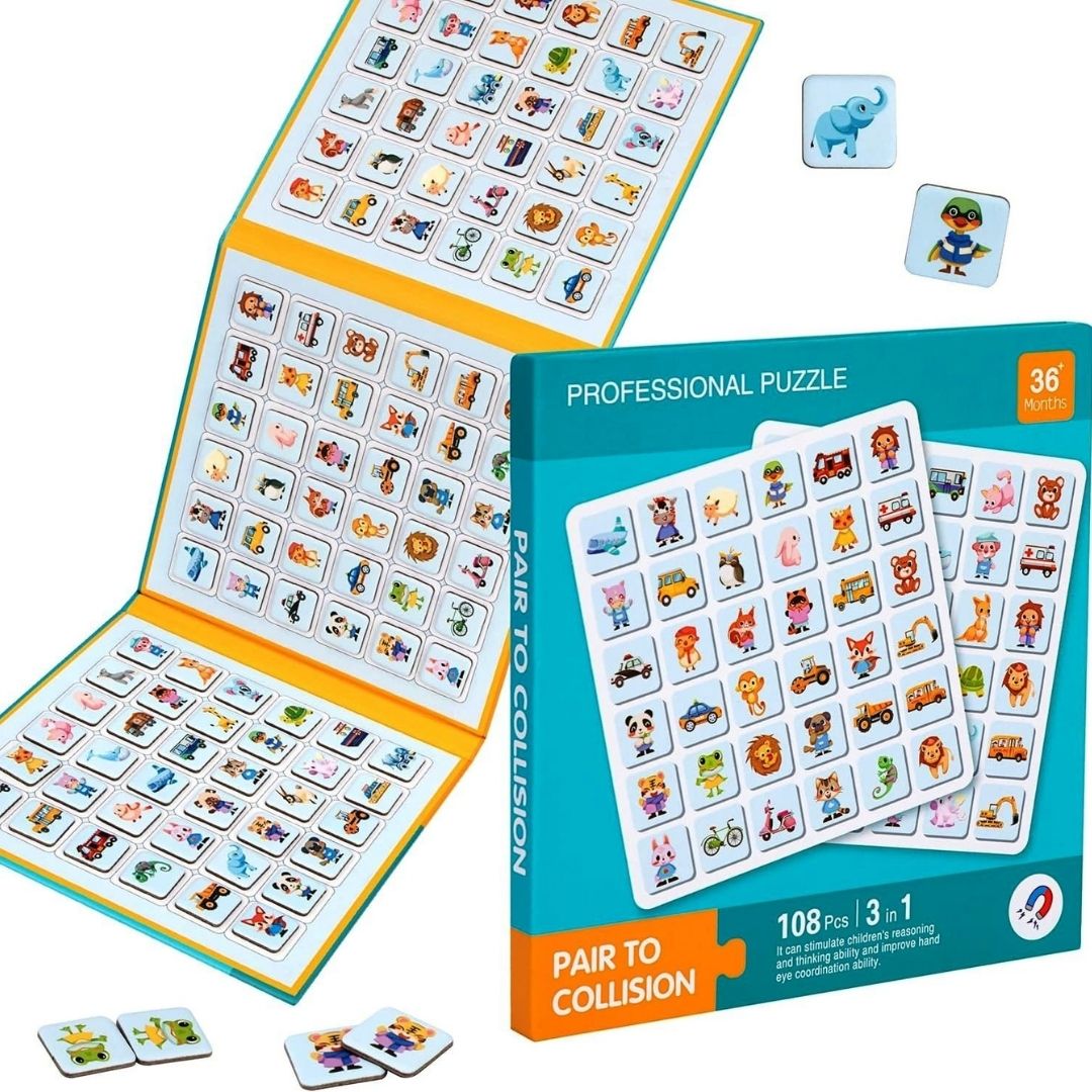 Carte magnetică 3 în 1, joc de memorie și asociere, 108 piese