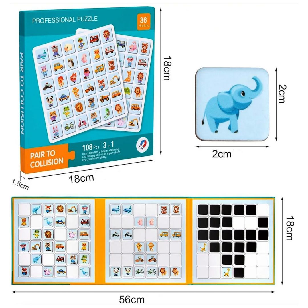 Carte magnetică 3 în 1, joc de memorie și asociere, 108 piese