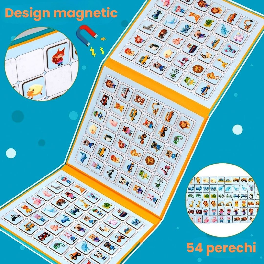 Carte magnetică 3 în 1, joc de memorie și asociere, 108 piese