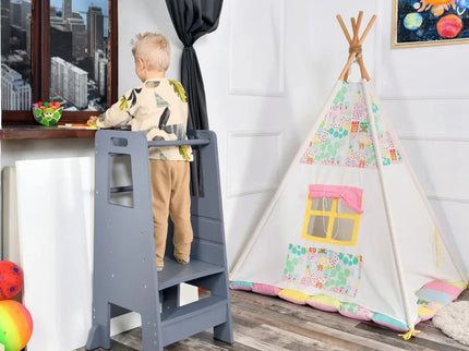 Turn de Invatare pentru Copii - Inaltator de tip Learning Tower cu Treapta de urcare antiderapanta si Balustrade de Protectie - Bebeboo - Totul pentru copii. Jucării, Hăinuțe, Perne, Mobilier, Textile