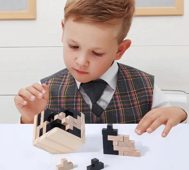 Cub puzzle din lemn, Tetris - Bebeboo - Totul pentru copii. Jucării, Hăinuțe, Perne, Mobilier, Textile