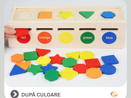 Cutie de sortare 2 în 1 din lemn, forme și culori - Bebeboo - Totul pentru copii. Jucării, Hăinuțe, Perne, Mobilier, Textile
