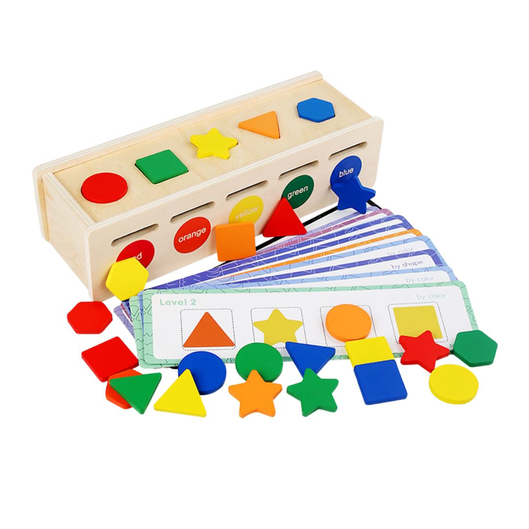 Cutie de sortare 2 în 1 din lemn, forme și culori