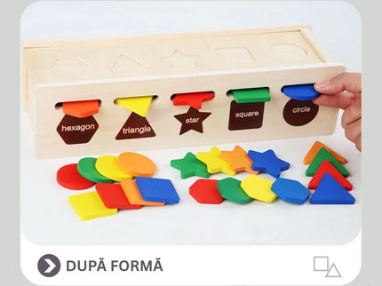 Cutie de sortare 2 în 1 din lemn, forme și culori - Bebeboo - Totul pentru copii. Jucării, Hăinuțe, Perne, Mobilier, Textile