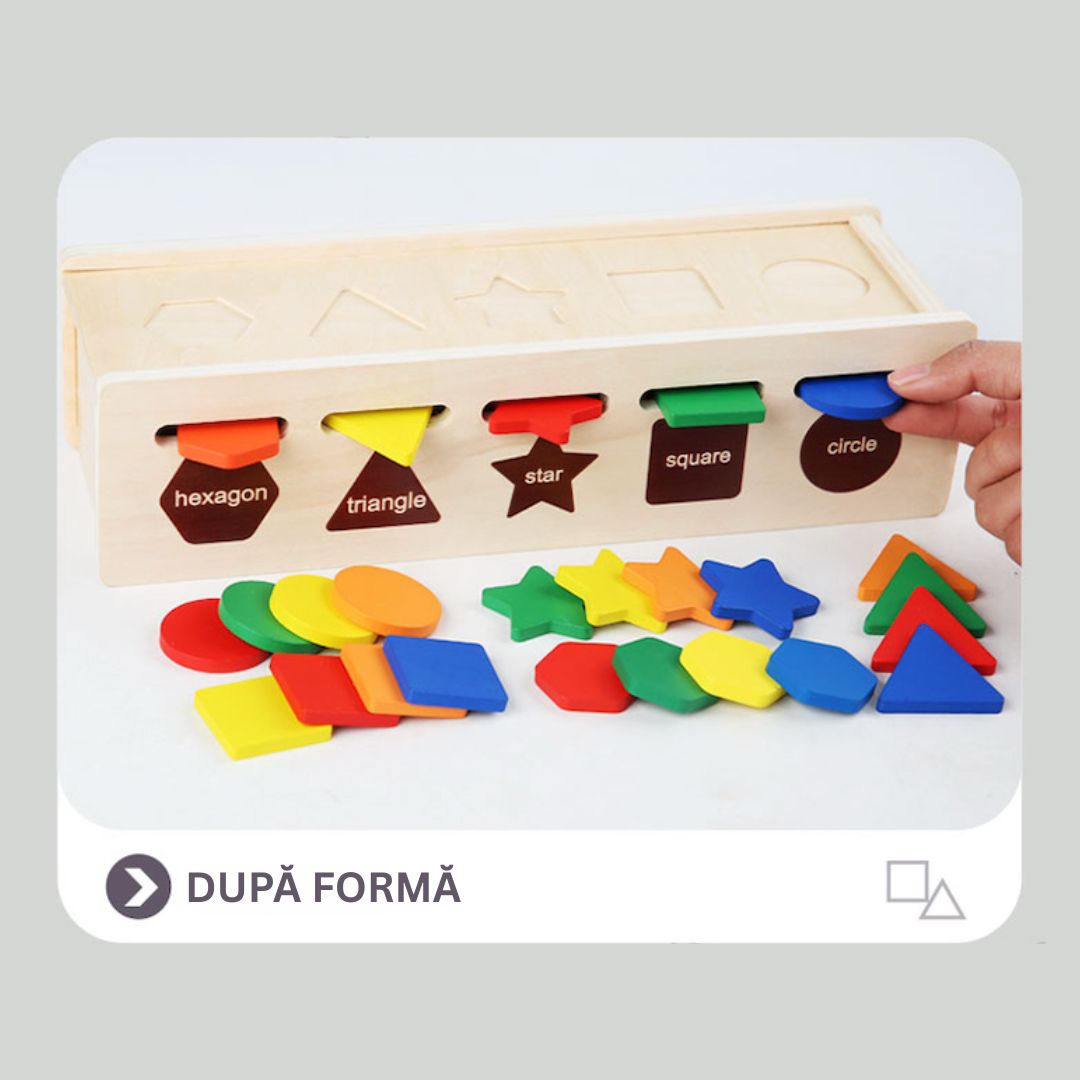 Cutie de sortare 2 în 1 din lemn, forme și culori