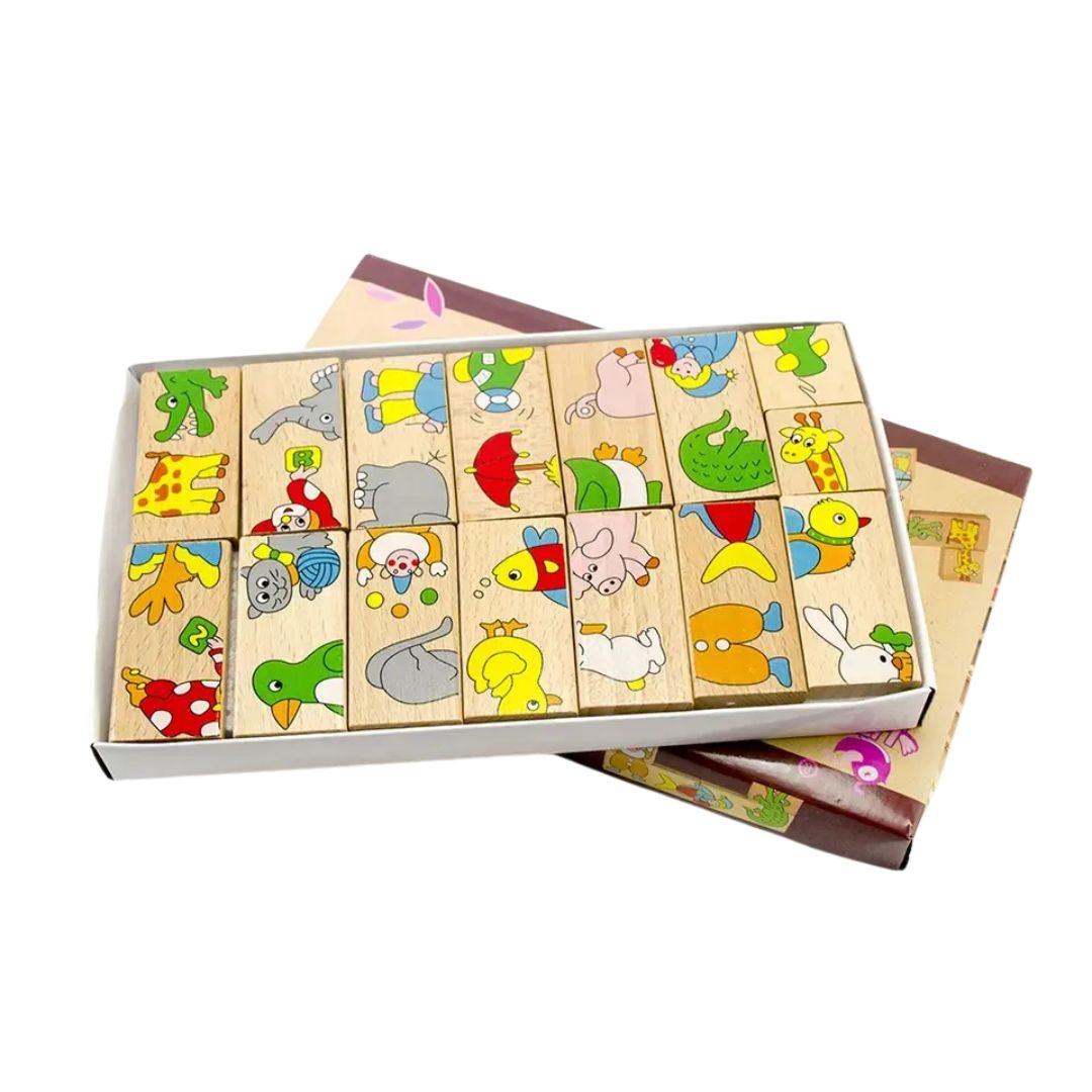 Domino din lemn cu animale colorate